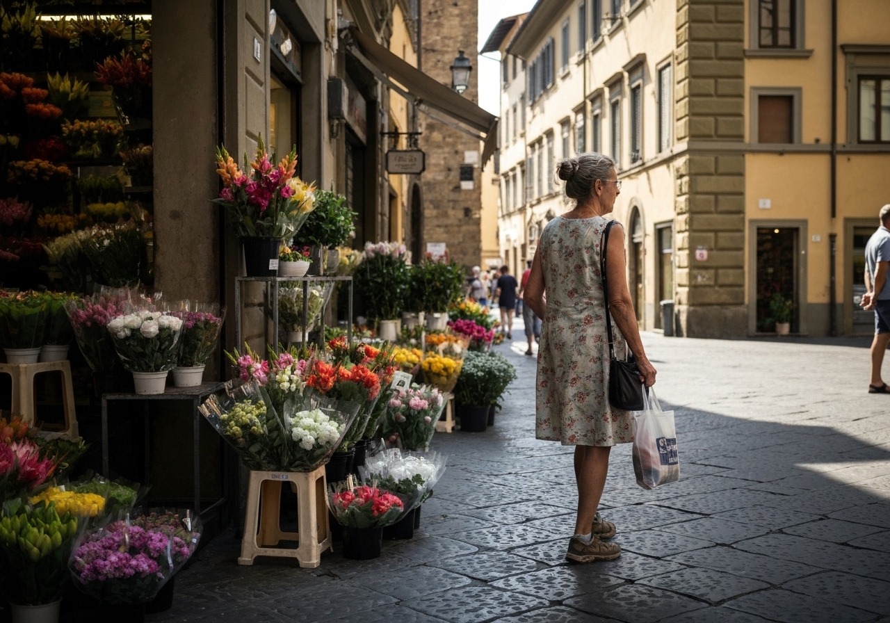 Casual street photography moment in Florence, Italy, capturing genuine local atmosphere