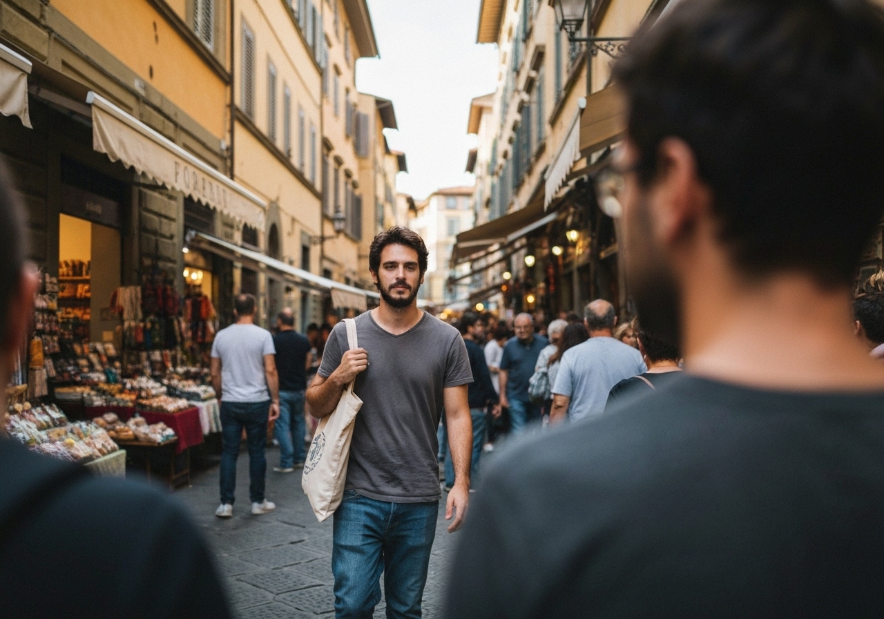 Natural travel moment in Florence, Italy, taken with smartphone, imperfect framing
