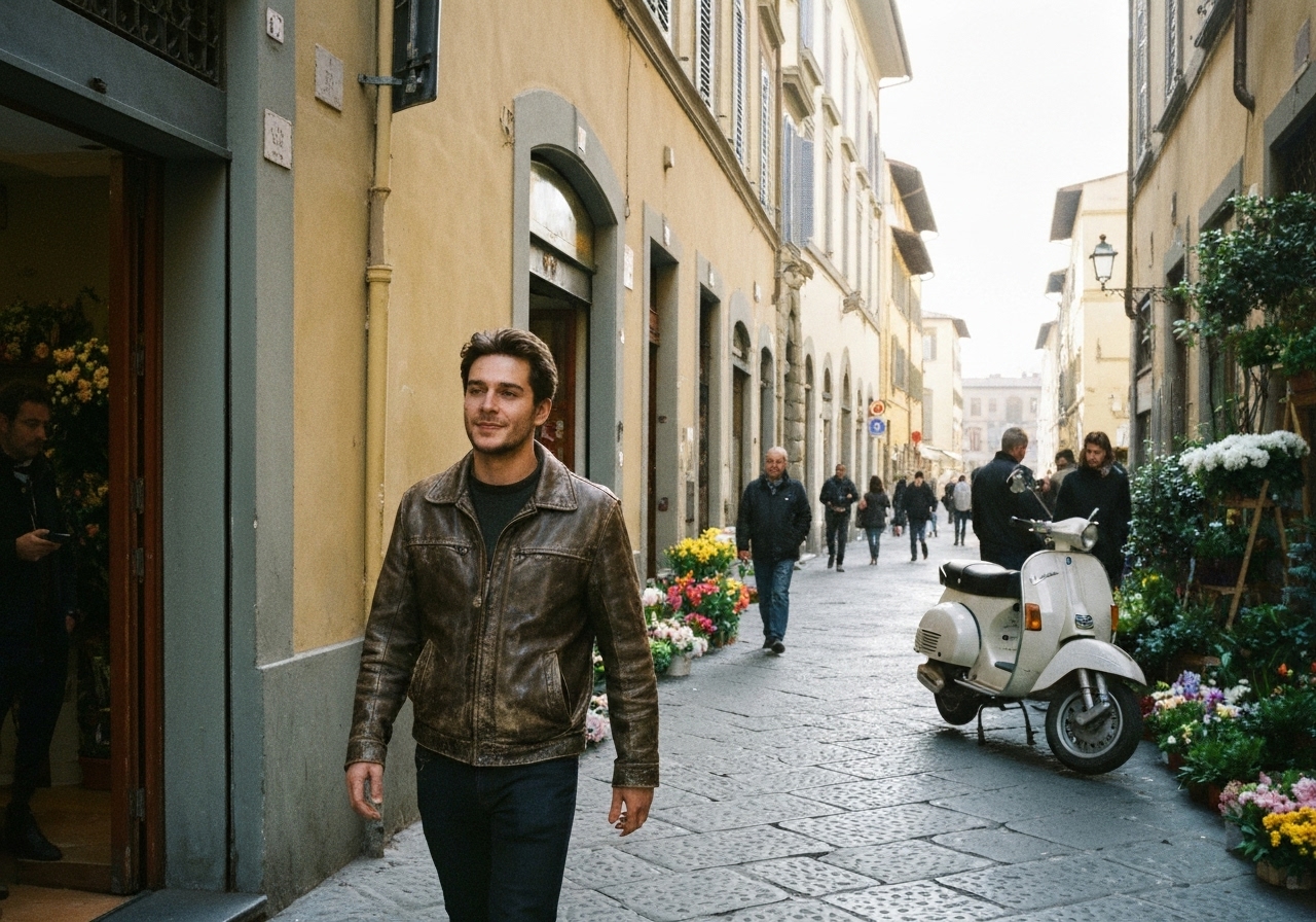Casual street photography moment in Florence, Italy, capturing genuine local atmosphere