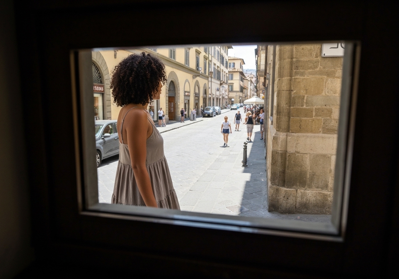 Natural travel moment in Florence, Italy, taken with smartphone, imperfect framing