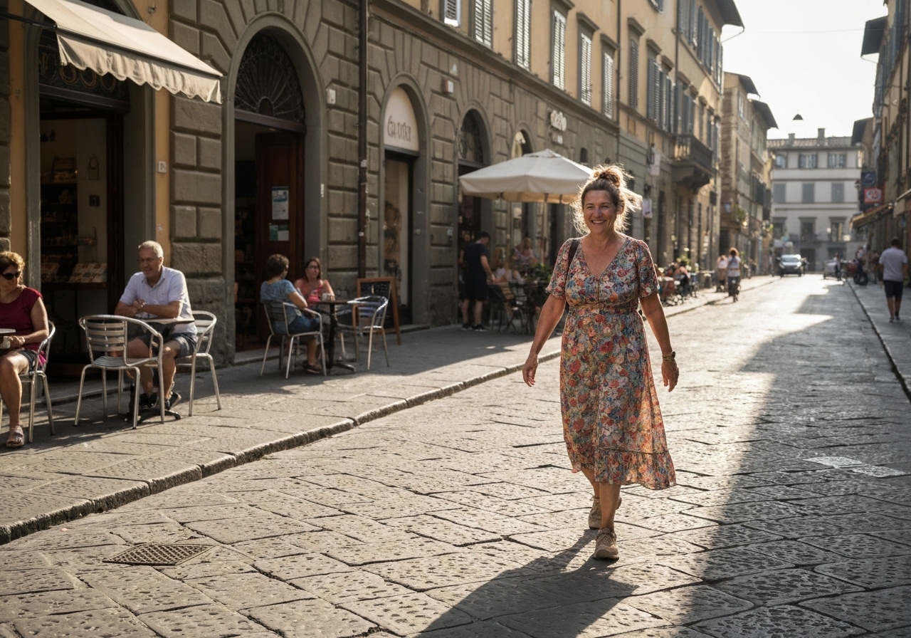 Casual street photography moment in Florence, Italy, capturing genuine local atmosphere