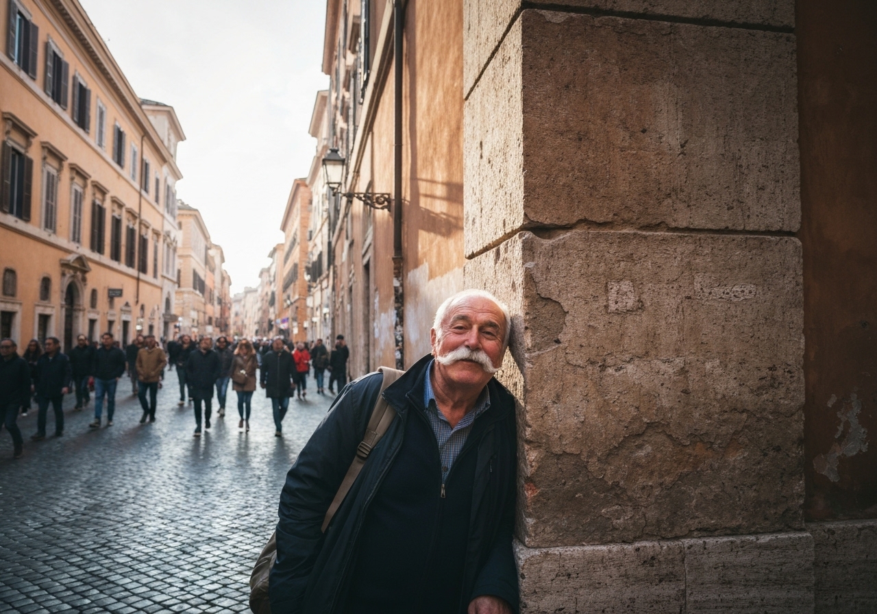 Natural travel moment in Rome, Italy, taken with smartphone, imperfect framing