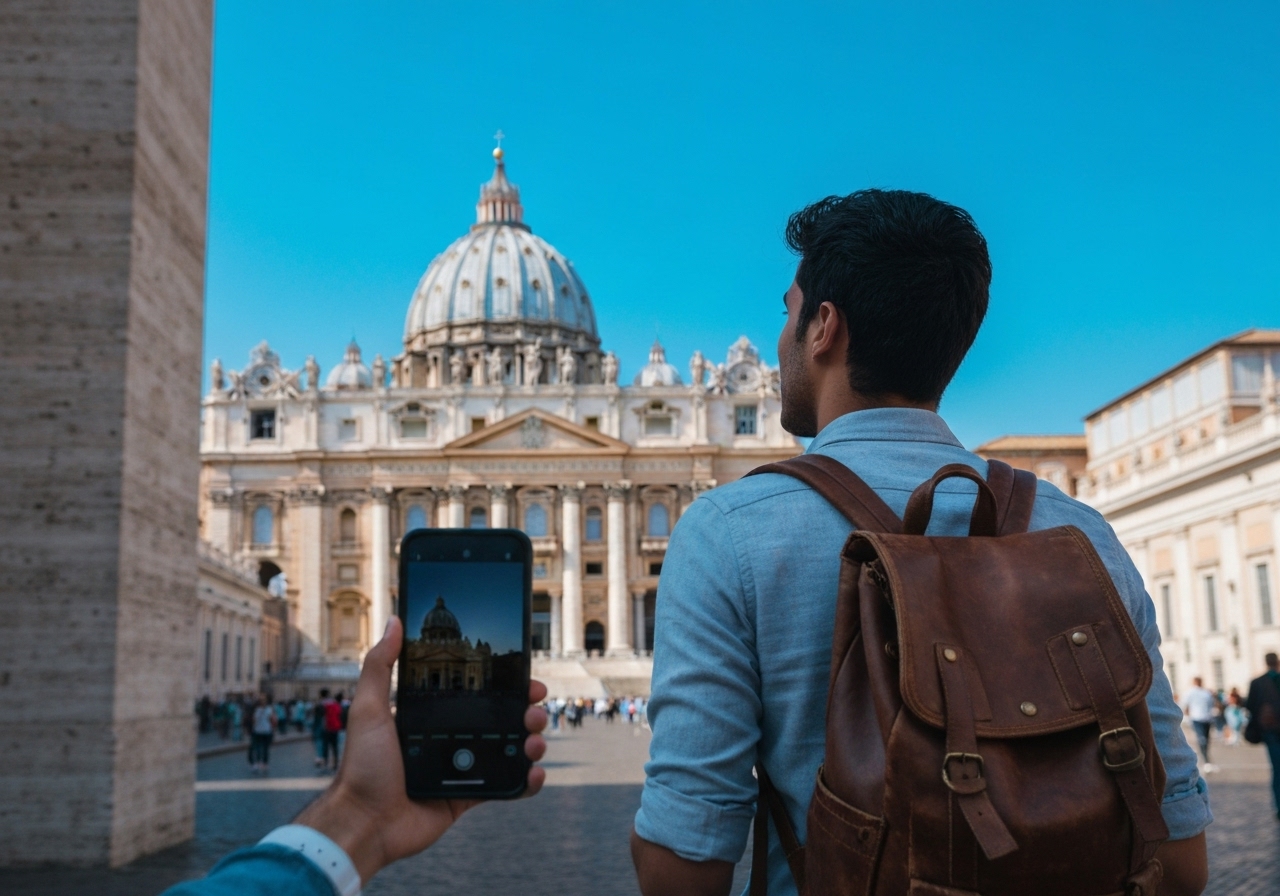 Natural travel moment in Rome, Italy, taken with smartphone, imperfect framing