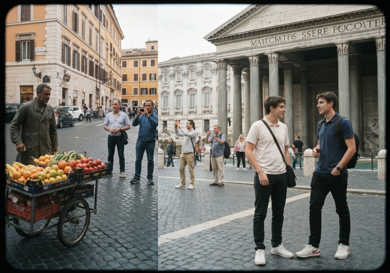 Spontaneous smartphone photo of daily life in Rome, Italy, authentic and unposed