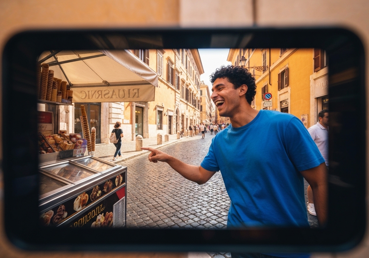 Natural travel moment in Rome, Italy, taken with smartphone, imperfect framing