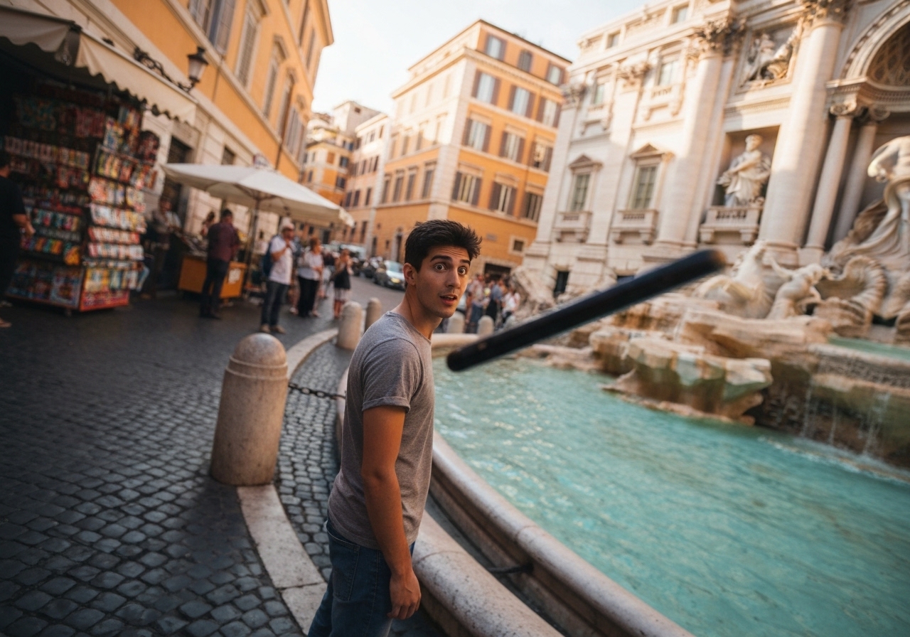 Natural travel moment in Rome, Italy, taken with smartphone, imperfect framing