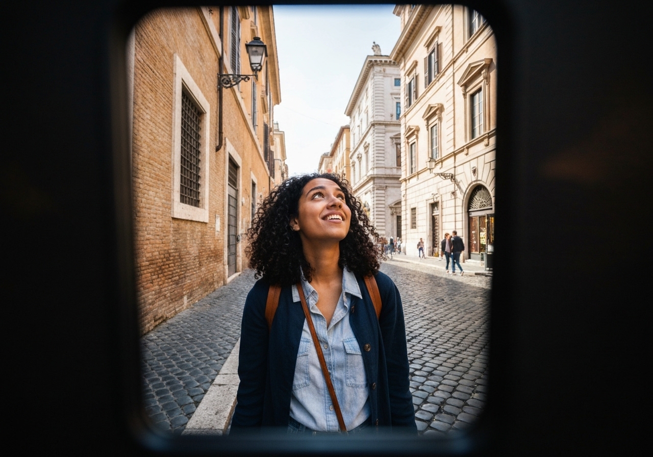 Natural travel moment in Rome, Italy, taken with smartphone, imperfect framing