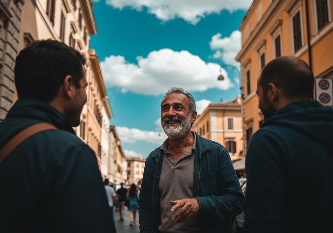 Casual street photography moment in Rome, Italy, capturing genuine local atmosphere
