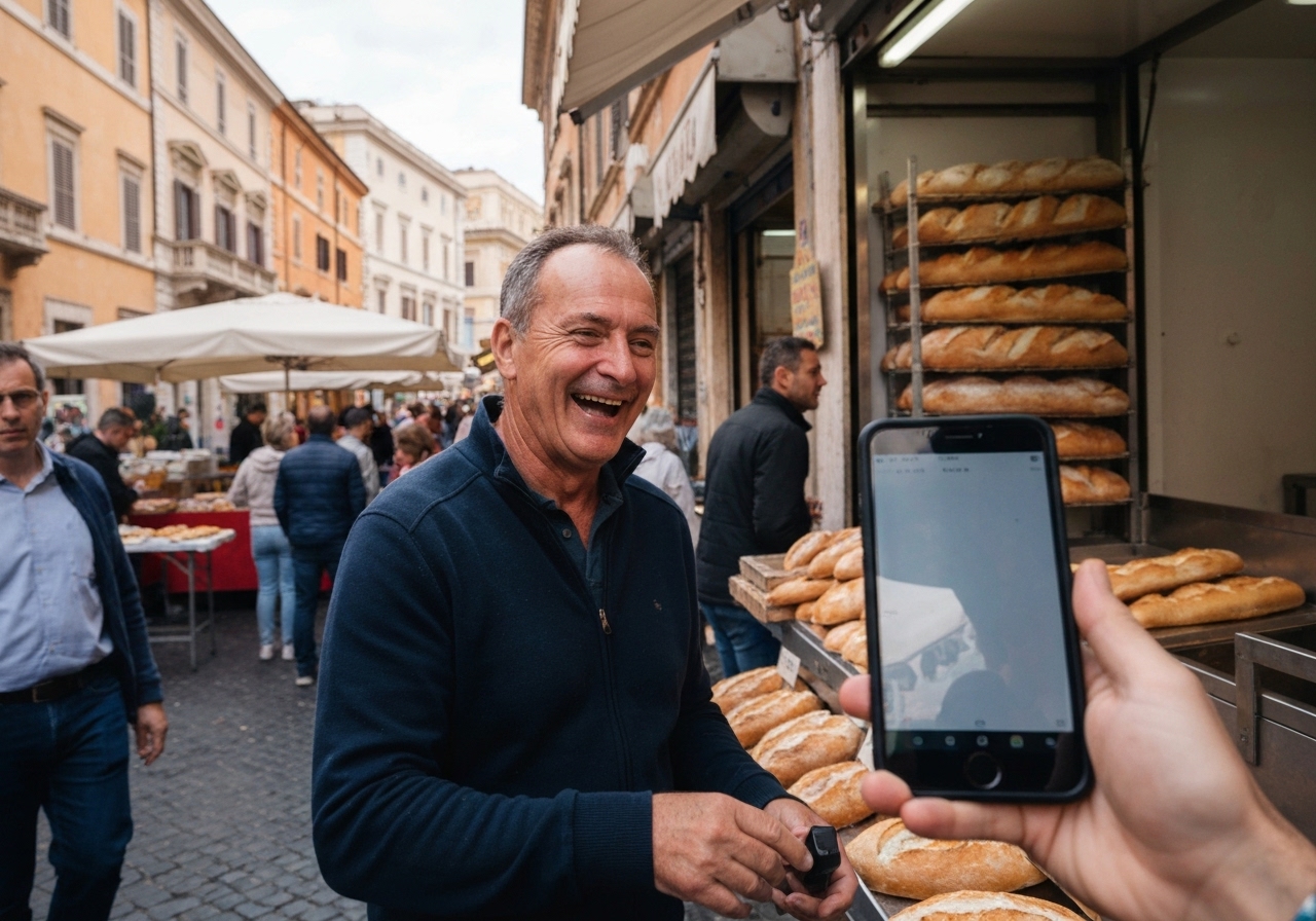 Natural travel moment in Rome, Italy, taken with smartphone, imperfect framing