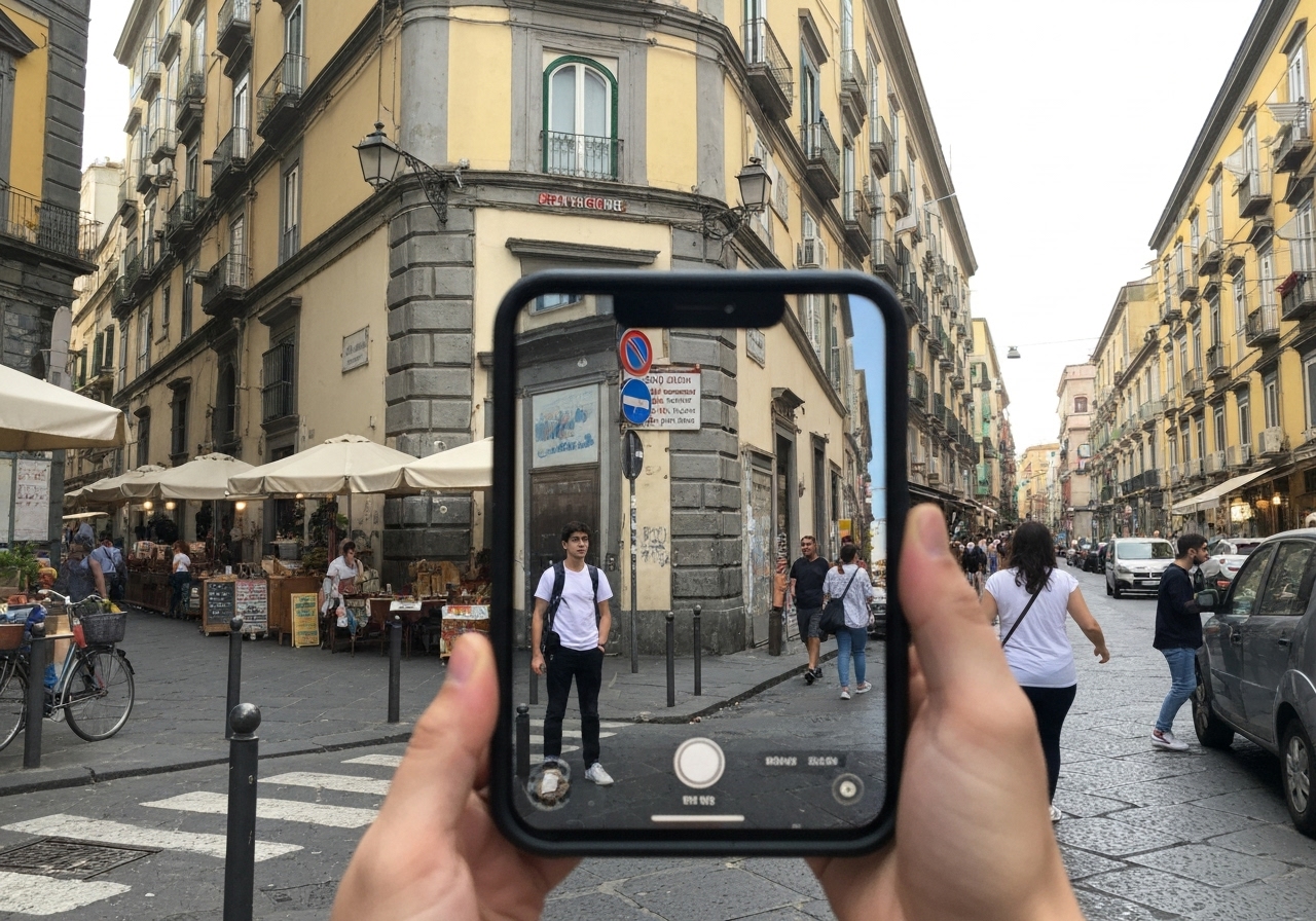 Natural travel moment in Naples, Italy, taken with smartphone, imperfect framing