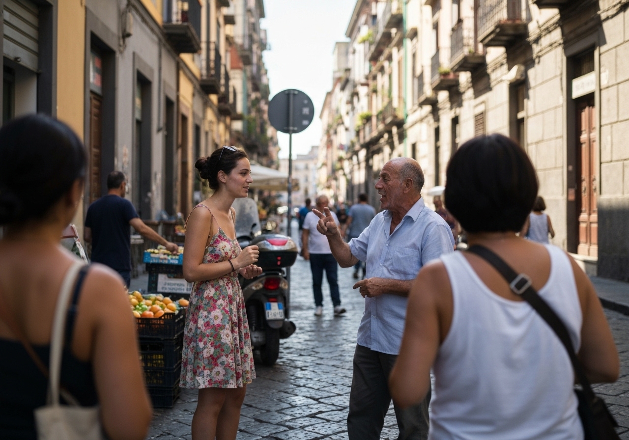 Casual street photography moment in Naples, Italy, capturing genuine local atmosphere