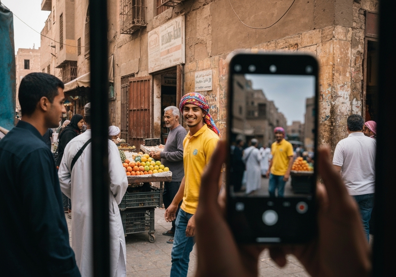Natural travel moment in Cairo, Egypt, taken with smartphone, imperfect framing