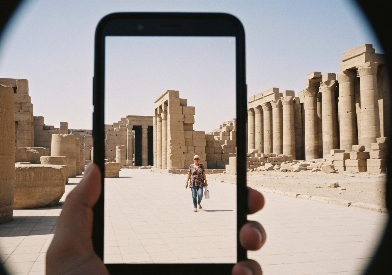 Natural travel moment in Luxor, Egypt, taken with smartphone, imperfect framing