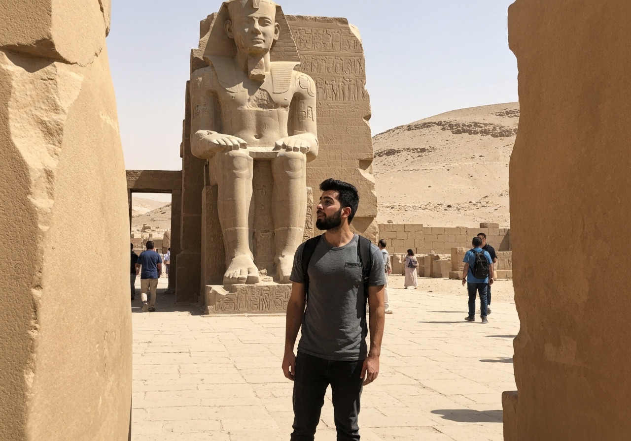 Natural travel moment in Luxor, Egypt, taken with smartphone, imperfect framing