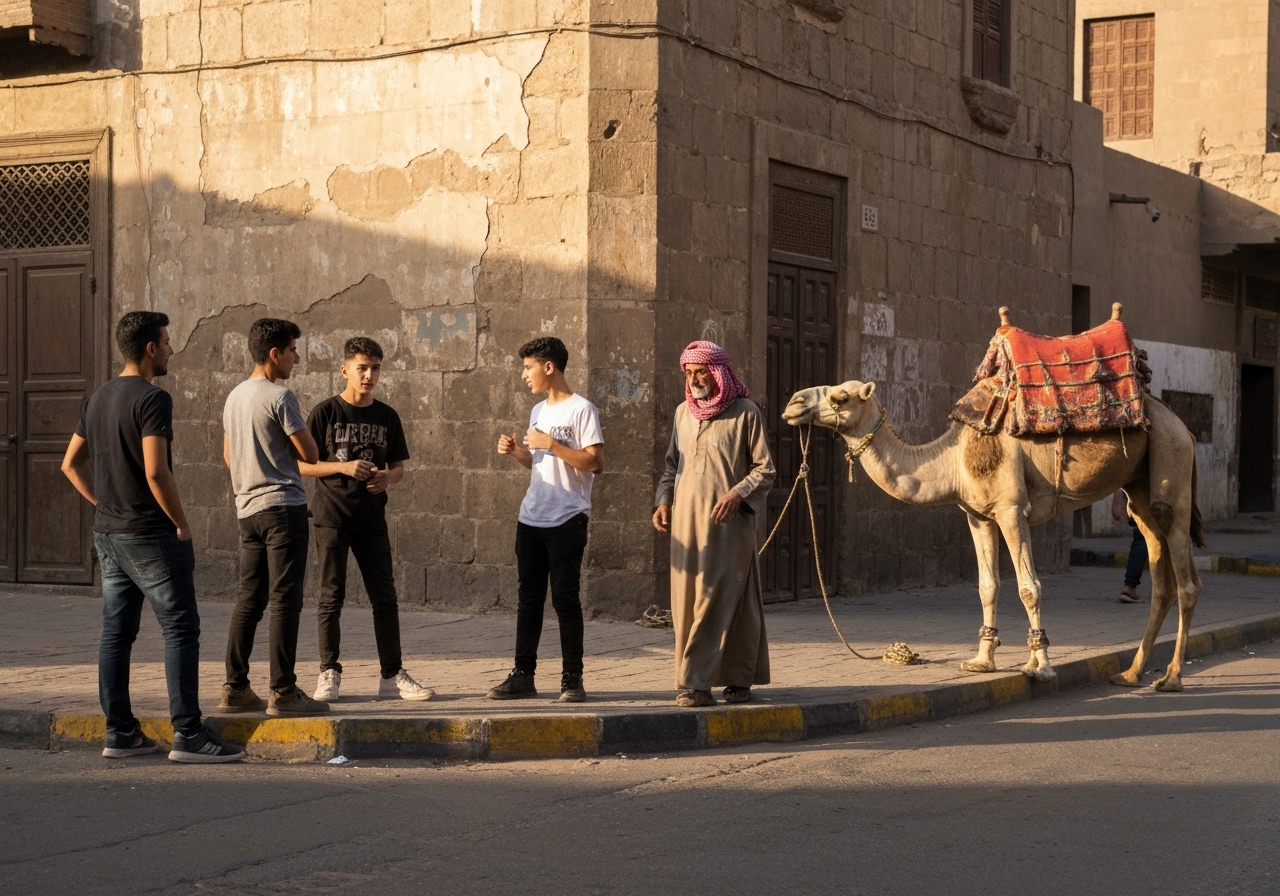 Casual street photography moment in Luxor, Egypt, capturing genuine local atmosphere