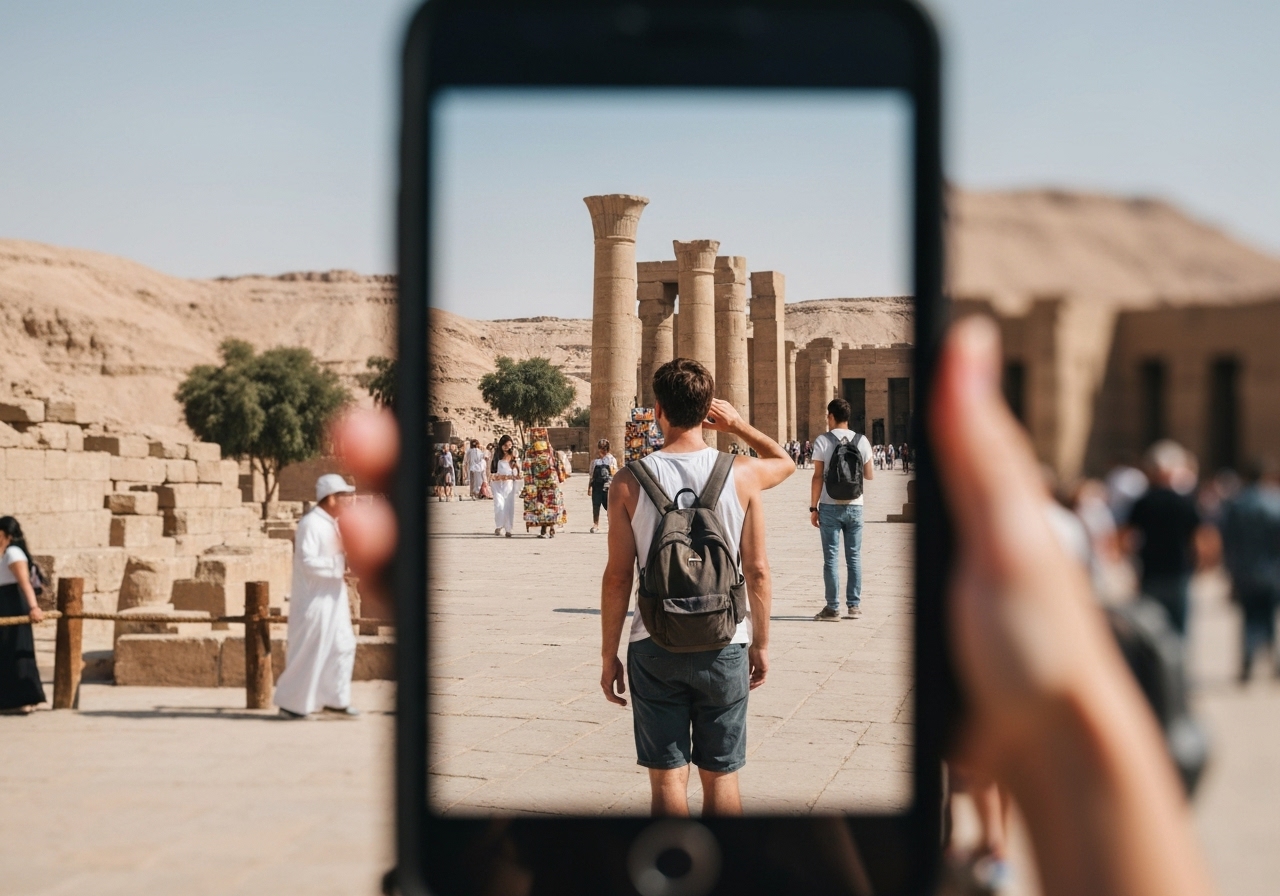 Natural travel moment in Luxor, Egypt, taken with smartphone, imperfect framing