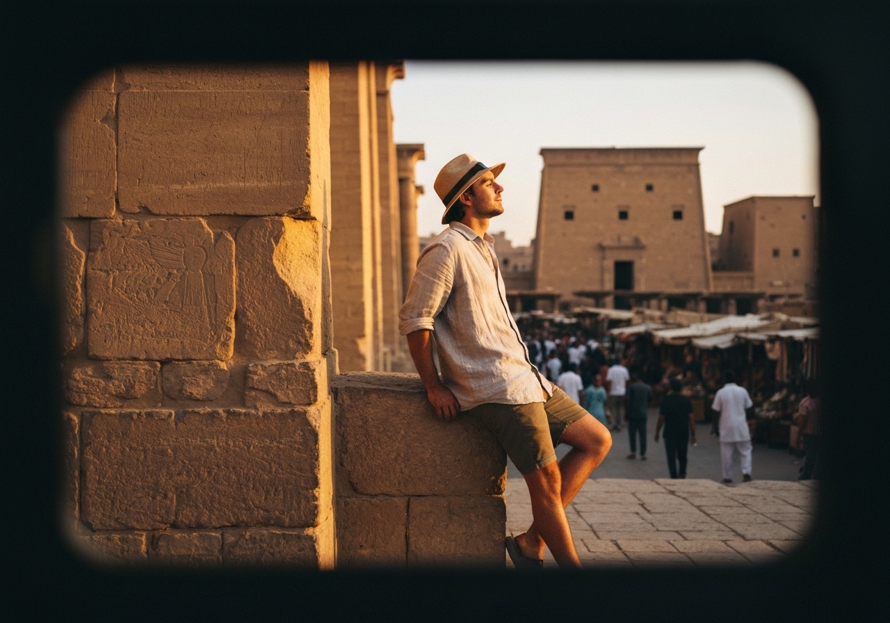 Natural travel moment in Luxor, Egypt, taken with smartphone, imperfect framing