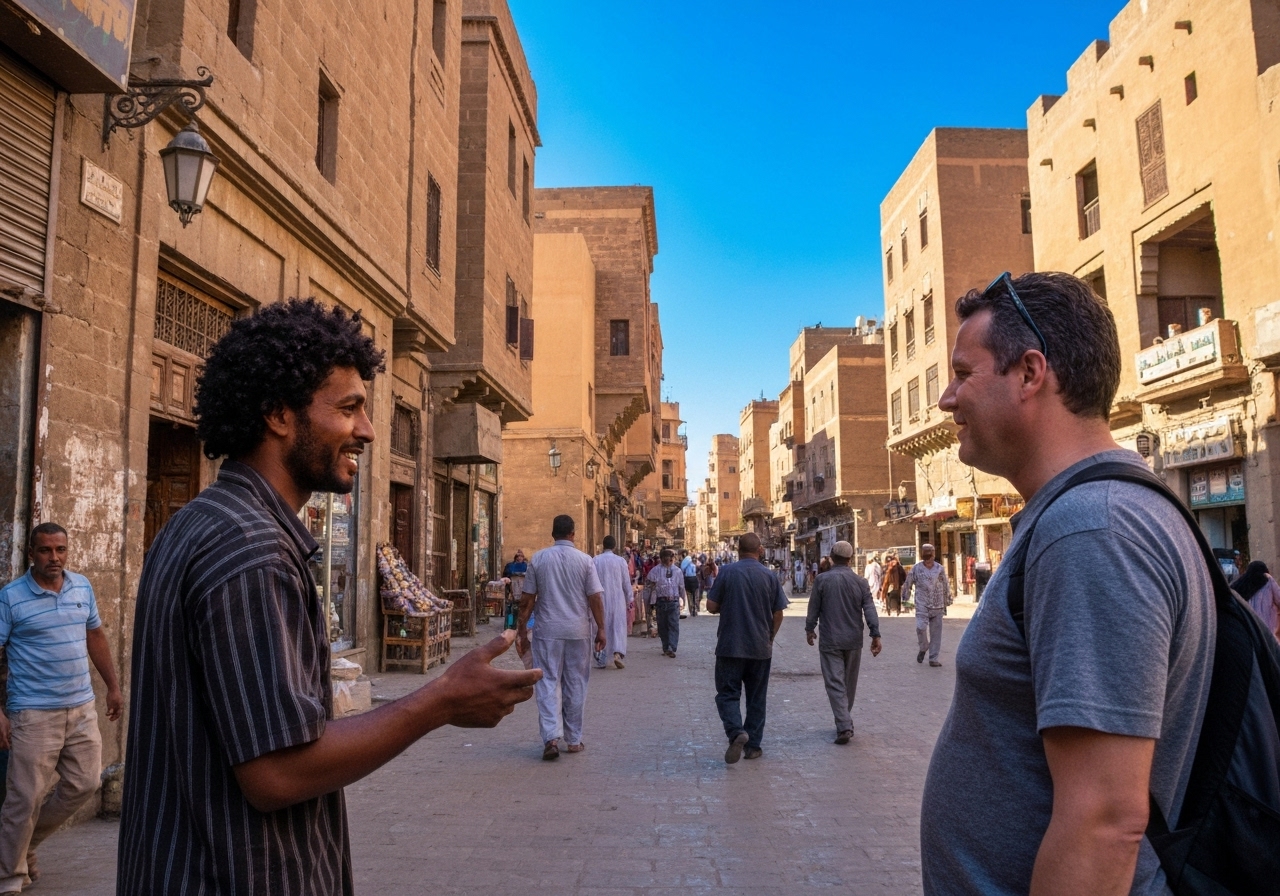 Casual street photography moment in Luxor, Egypt, capturing genuine local atmosphere