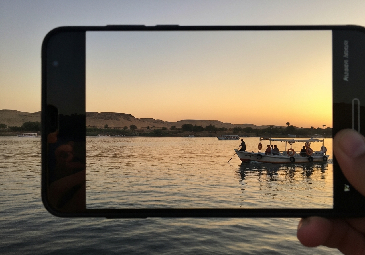 Natural travel moment in Aswan, Egypt, taken with smartphone, imperfect framing