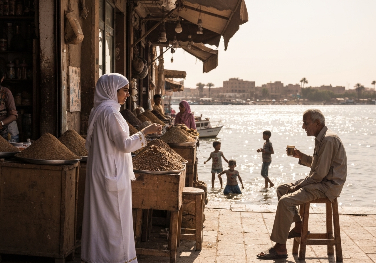 Spontaneous smartphone photo of daily life in Aswan, Egypt, authentic and unposed