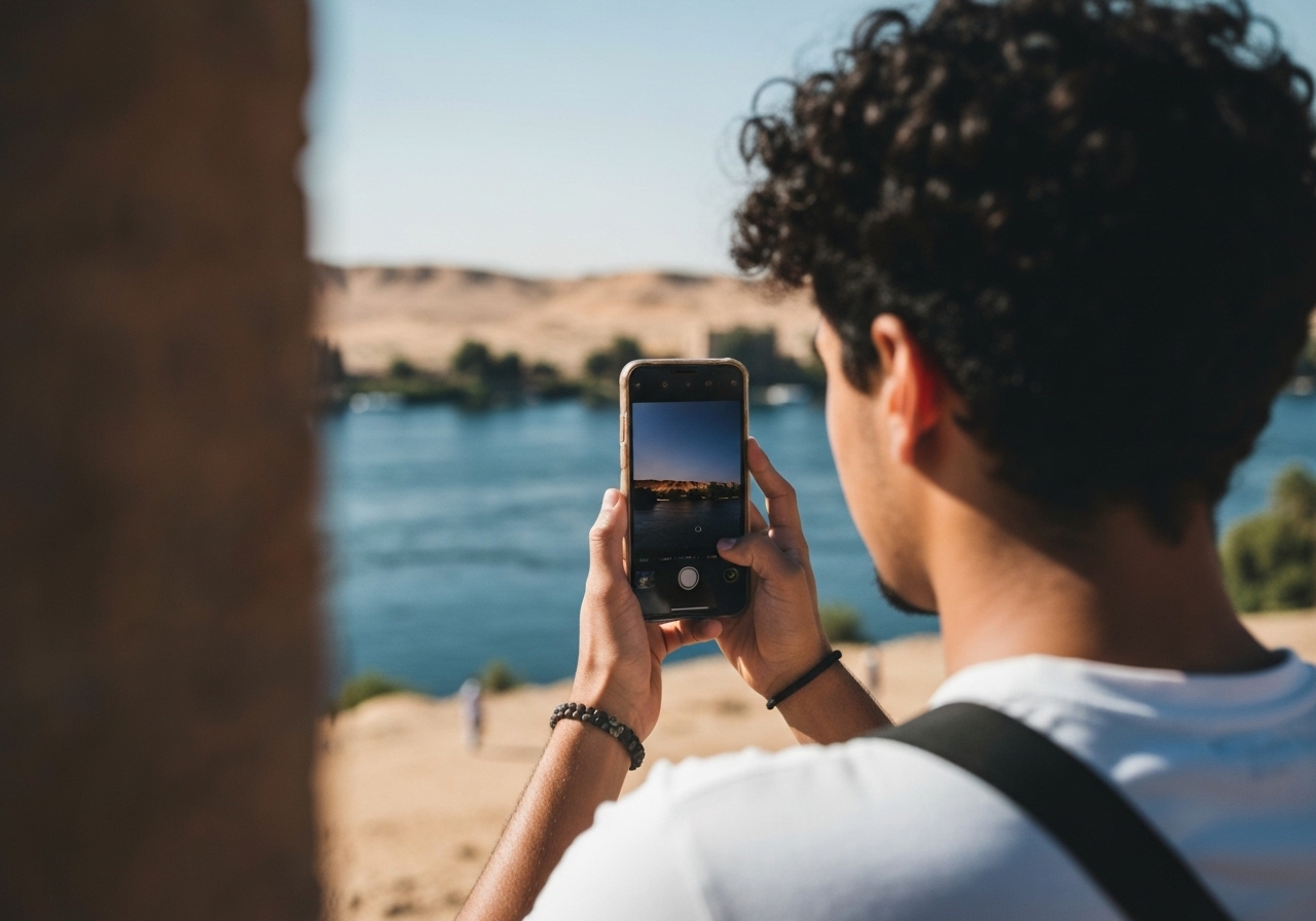 Natural travel moment in Aswan, Egypt, taken with smartphone, imperfect framing