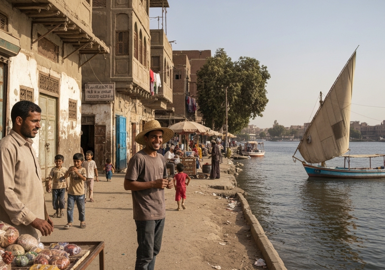 Casual street photography moment in Aswan, Egypt, capturing genuine local atmosphere