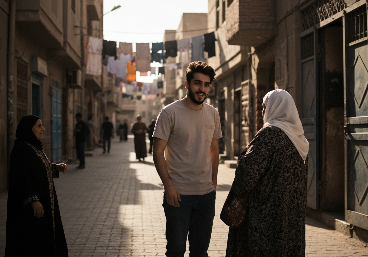 Casual street photography moment in Aswan, Egypt, capturing genuine local atmosphere