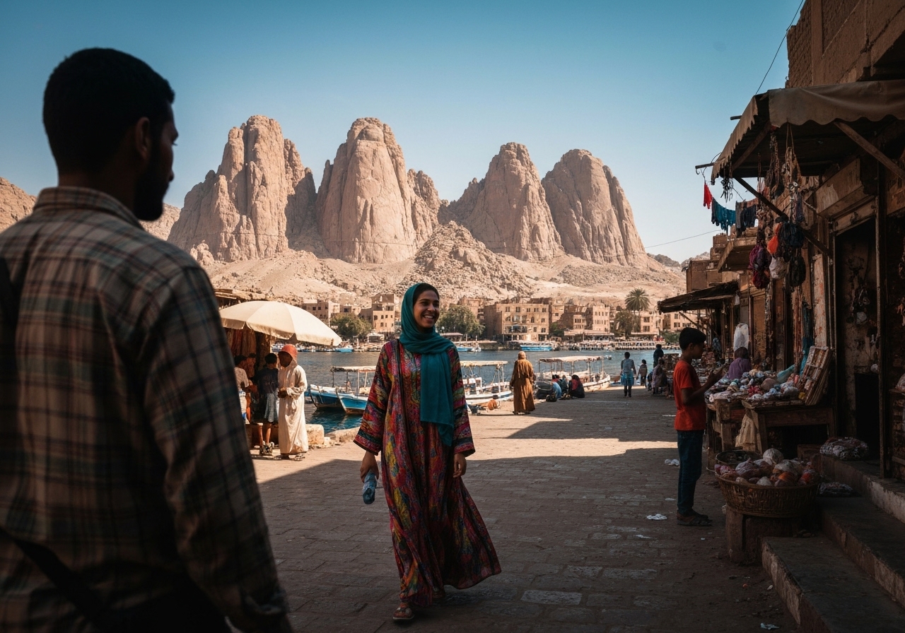 Spontaneous smartphone photo of daily life in Aswan, Egypt, authentic and unposed