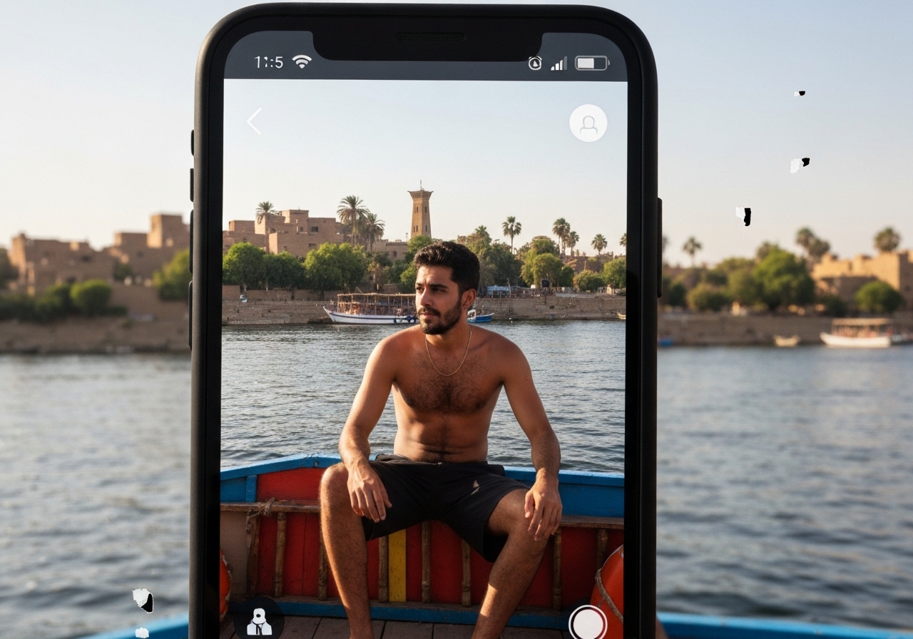 Natural travel moment in Aswan, Egypt, taken with smartphone, imperfect framing