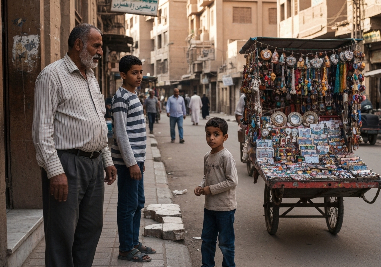 Casual street photography moment in Aswan, Egypt, capturing genuine local atmosphere
