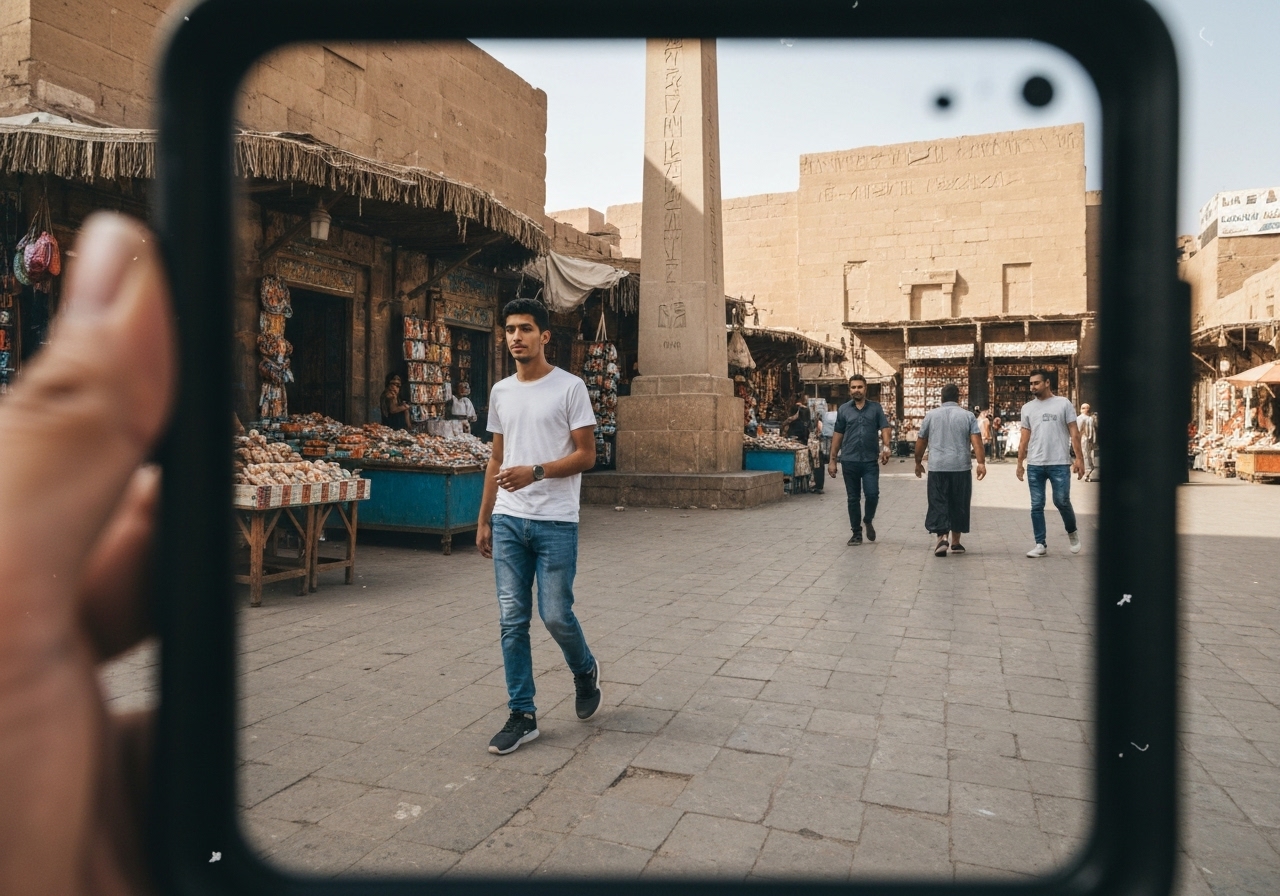 Natural travel moment in Luxor, Egypt, taken with smartphone, imperfect framing
