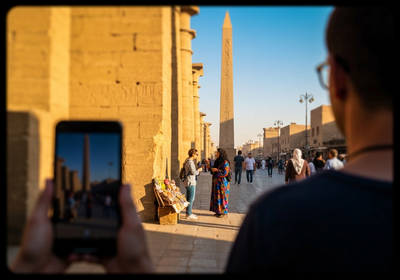 Natural travel moment in Luxor, Egypt, taken with smartphone, imperfect framing