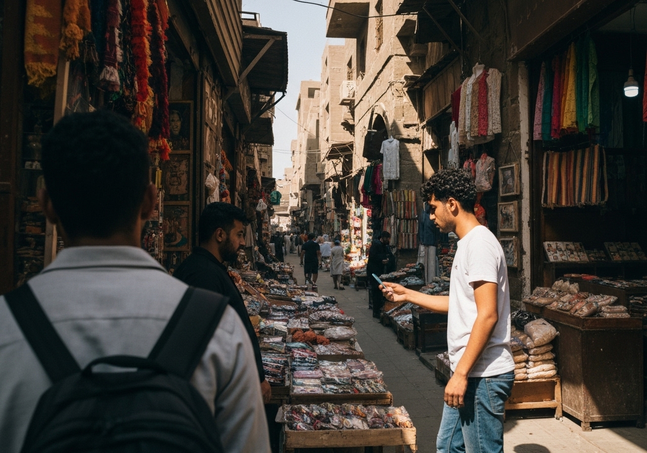 Natural travel moment in Cairo, Egypt, taken with smartphone, imperfect framing