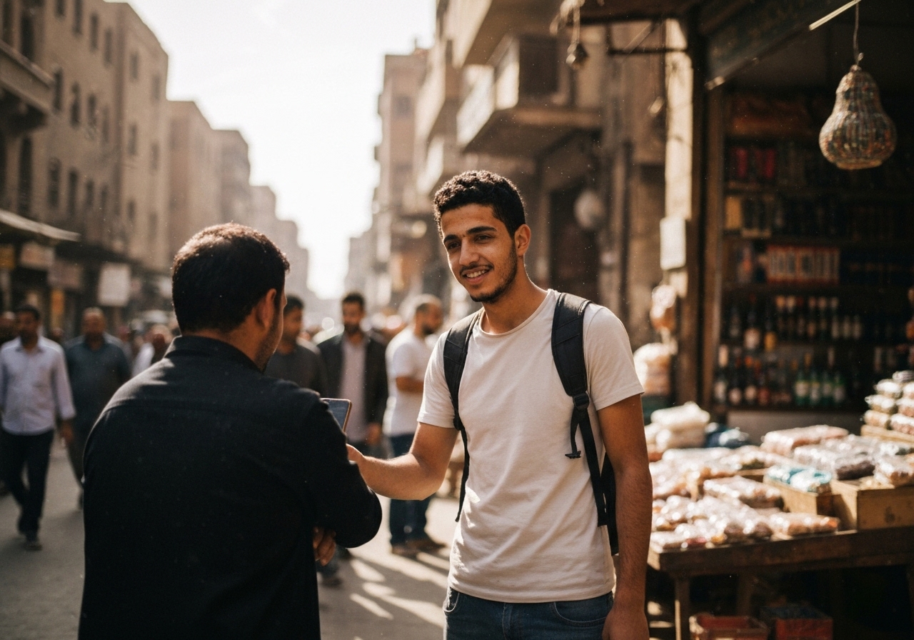 Natural travel moment in Cairo, Egypt, taken with smartphone, imperfect framing