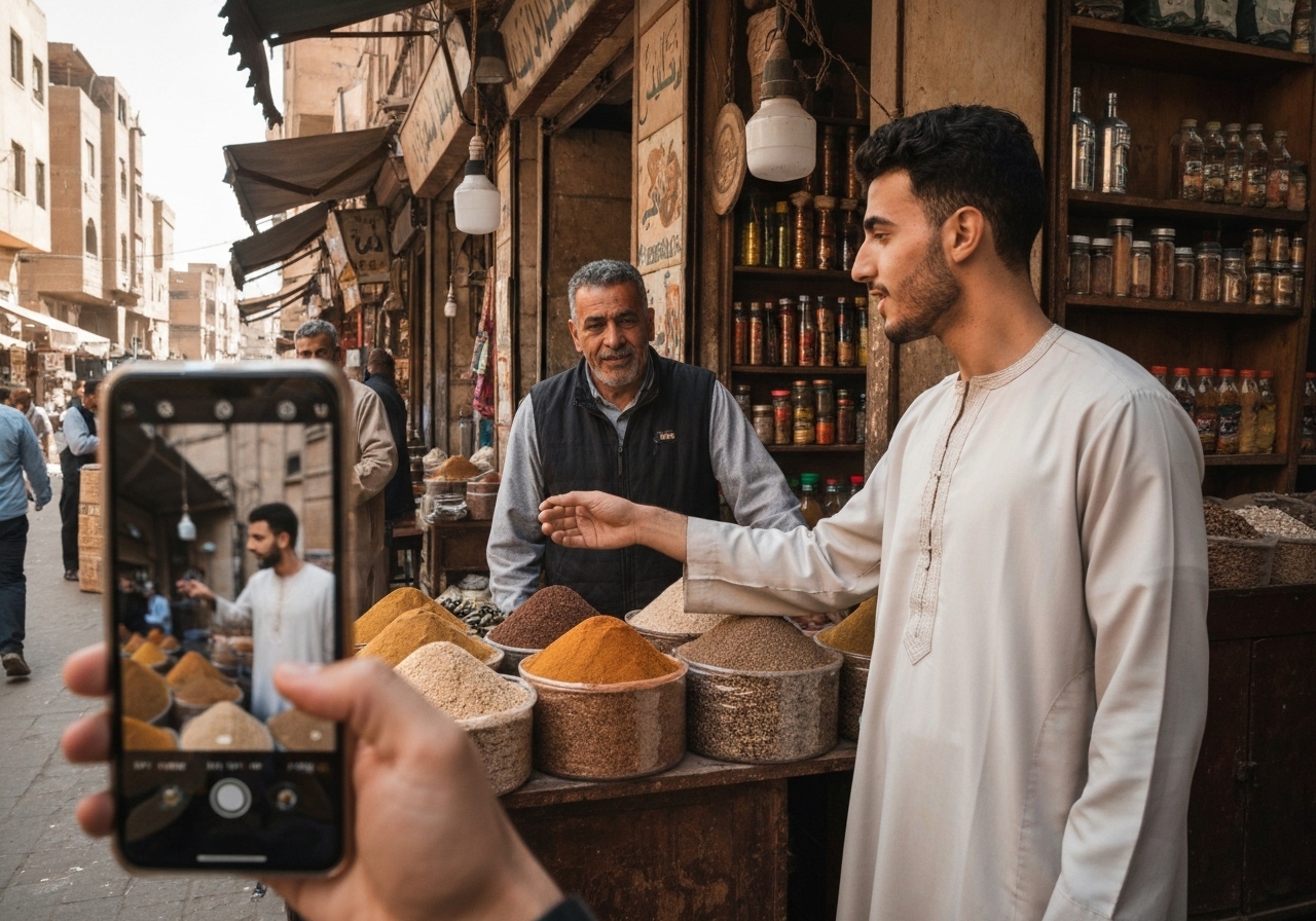 Natural travel moment in Cairo, Egypt, taken with smartphone, imperfect framing