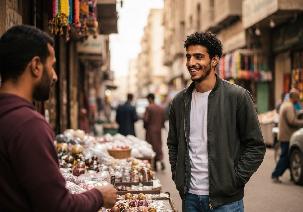 Casual street photography moment in Cairo, Egypt, capturing genuine local atmosphere