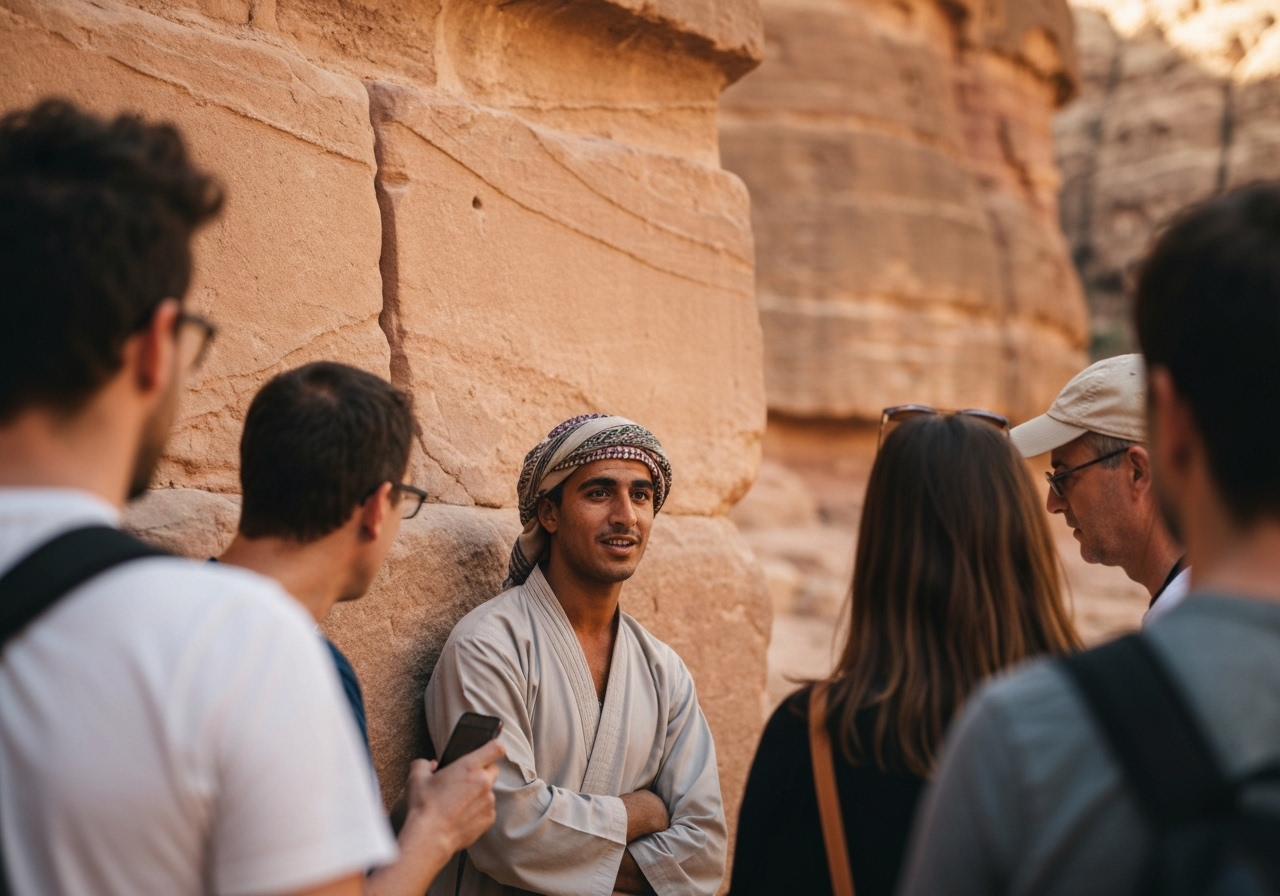 Casual street photography moment in Petra, Jordan, capturing genuine local atmosphere