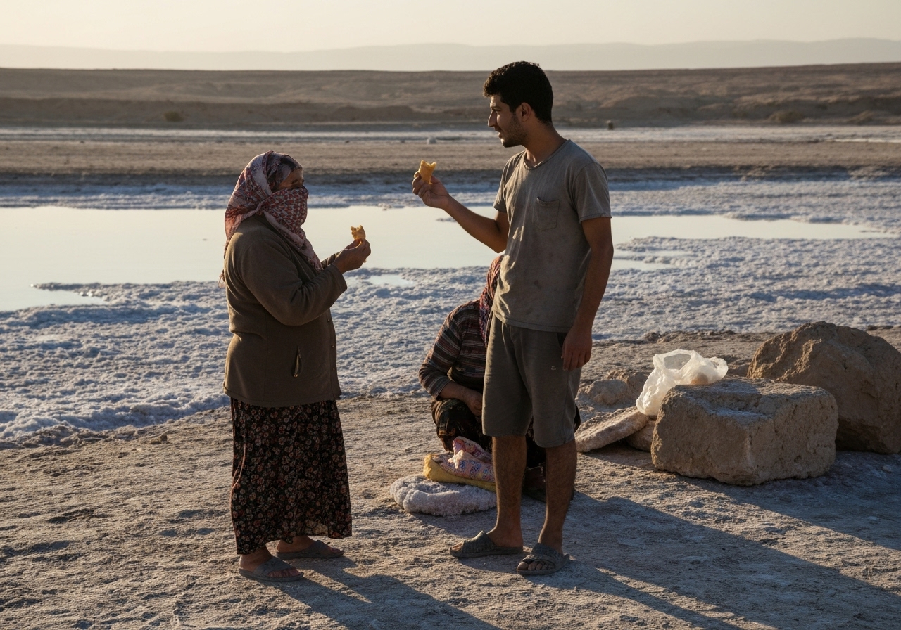 Casual street photography moment in Dead Sea, Jordan, capturing genuine local atmosphere