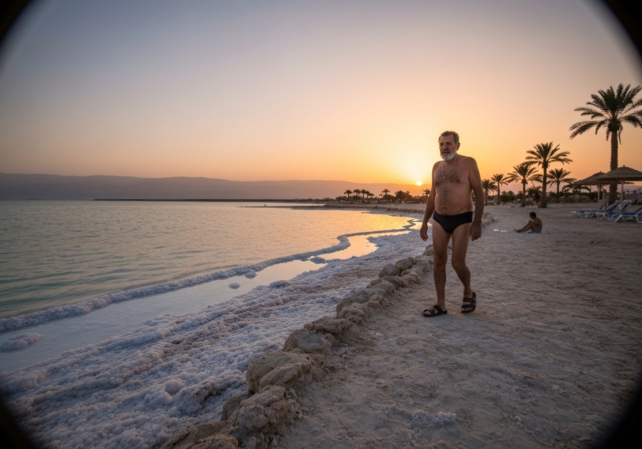 Spontaneous smartphone photo of daily life in Dead Sea, Jordan, authentic and unposed