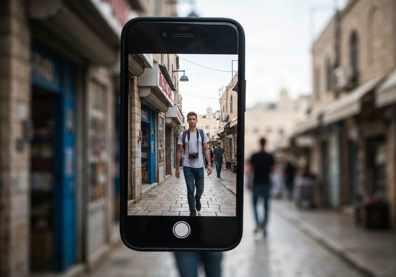 Natural travel moment in Jerusalem, Israel, taken with smartphone, imperfect framing