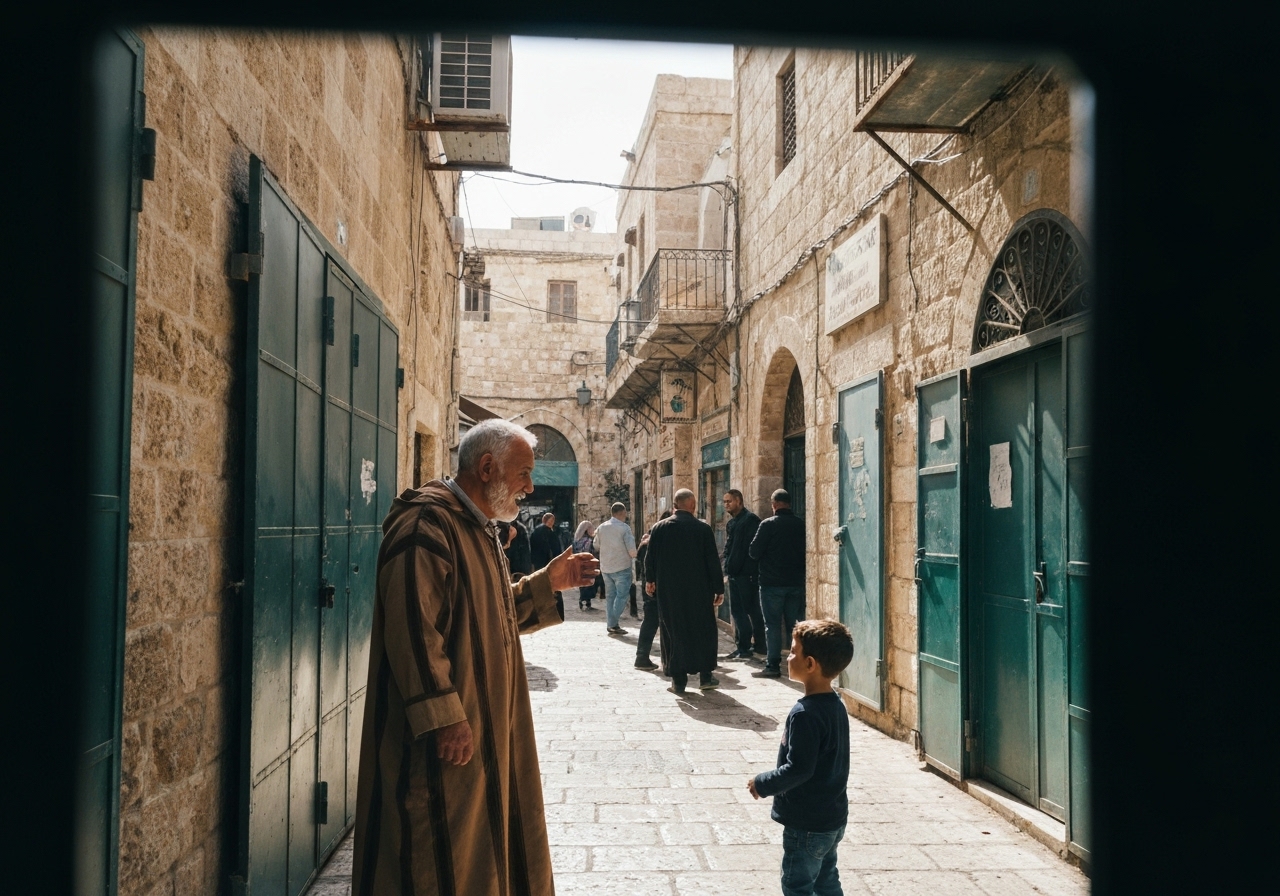 Natural travel moment in Bethlehem, Palestine, taken with smartphone, imperfect framing
