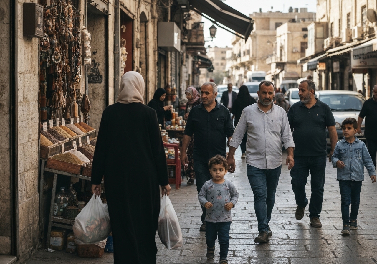 Casual street photography moment in Bethlehem, Palestine, capturing genuine local atmosphere