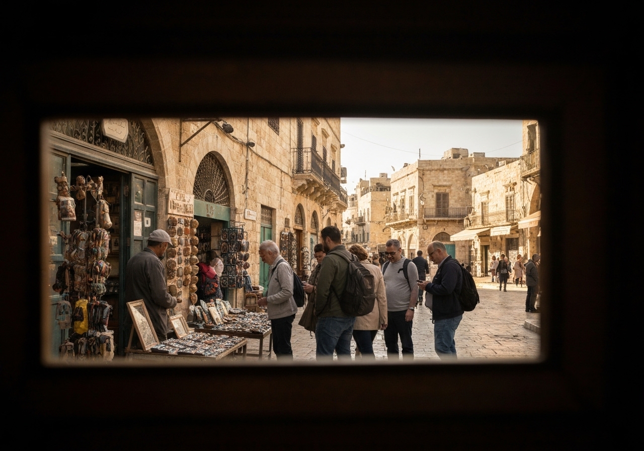 Natural travel moment in Bethlehem, Palestine, taken with smartphone, imperfect framing