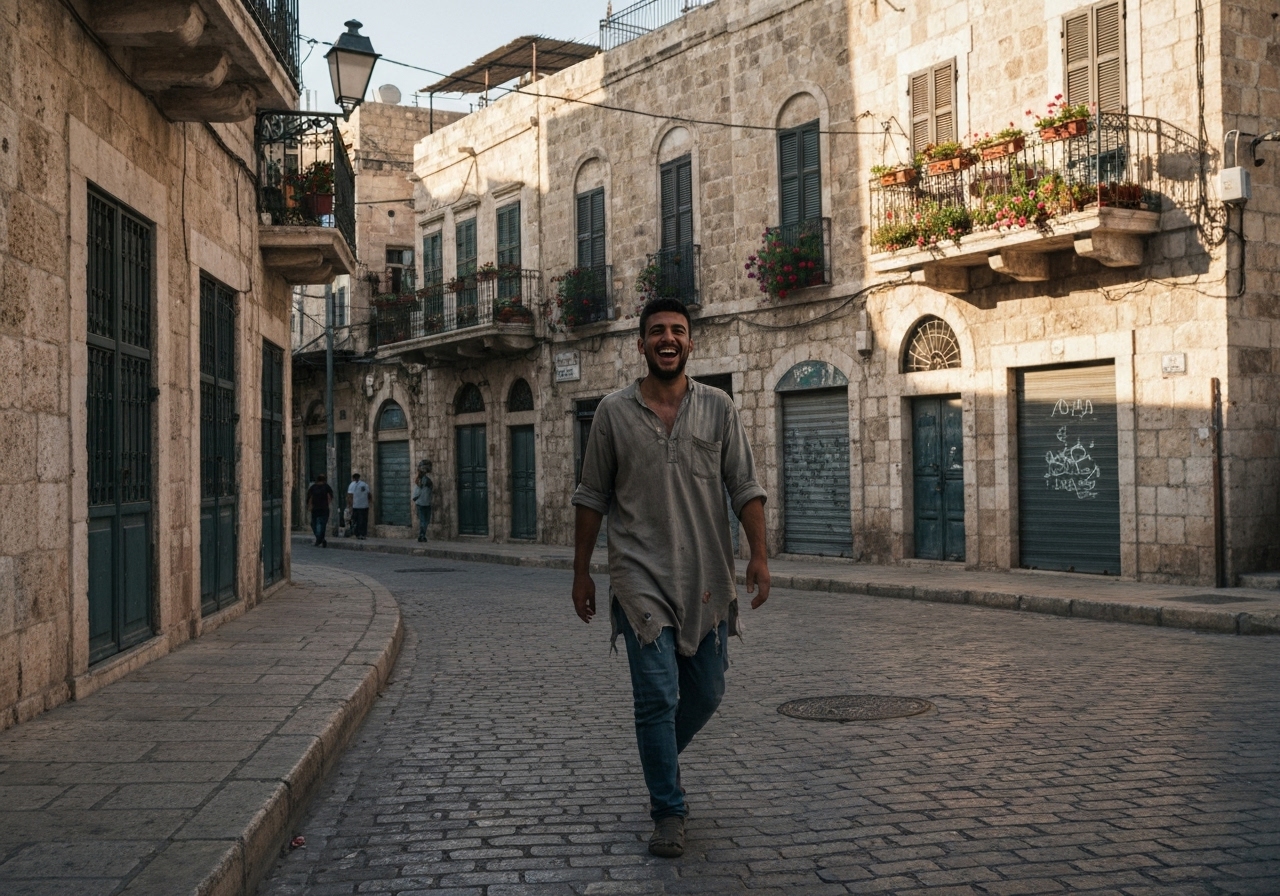 Casual street photography moment in Bethlehem, Palestine, capturing genuine local atmosphere