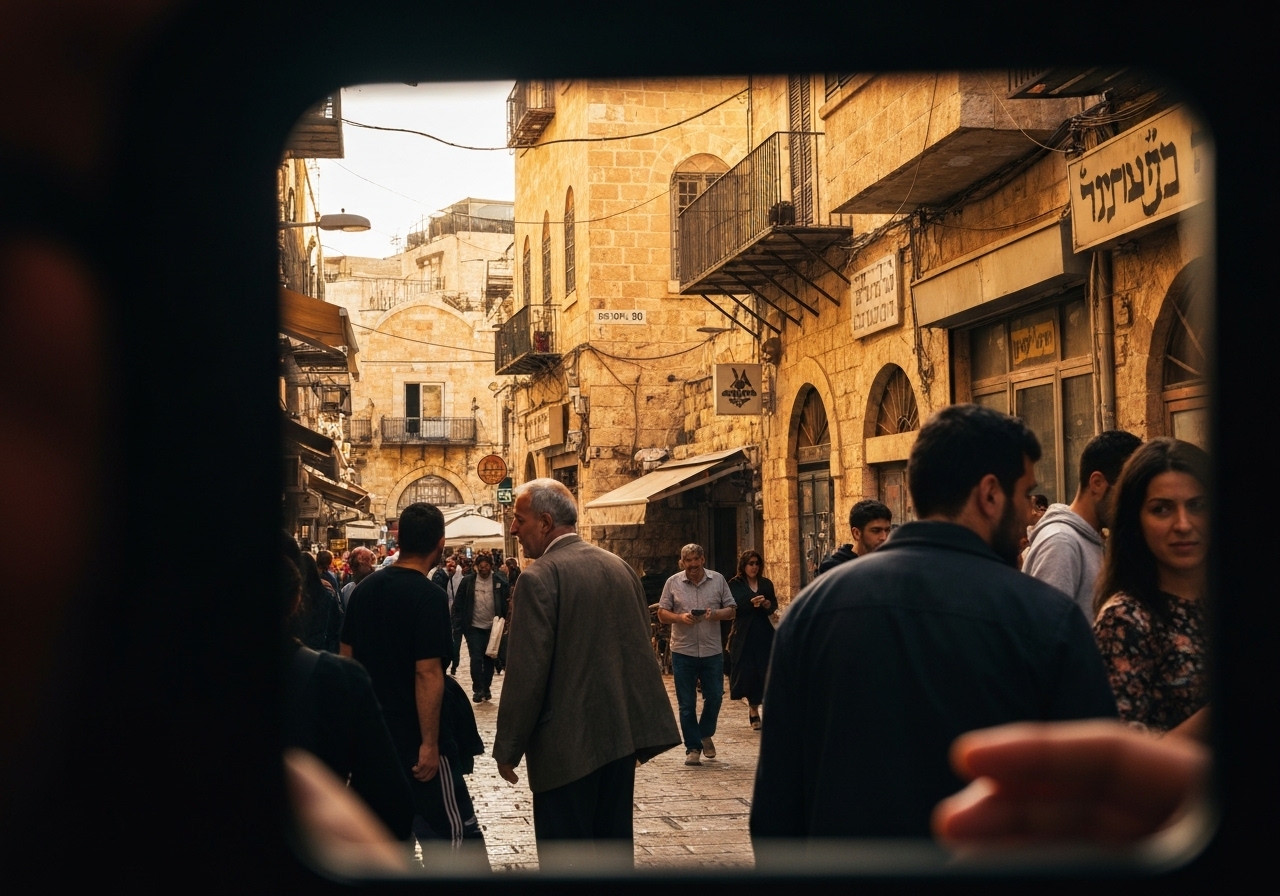Natural travel moment in Jerusalem, Israel, taken with smartphone, imperfect framing