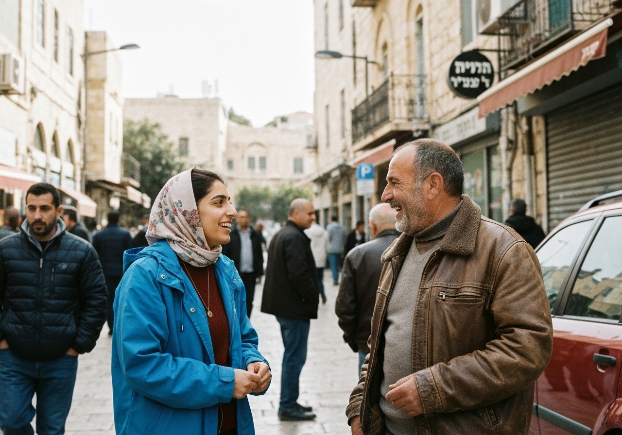 Casual street photography moment in Jerusalem, Israel, capturing genuine local atmosphere