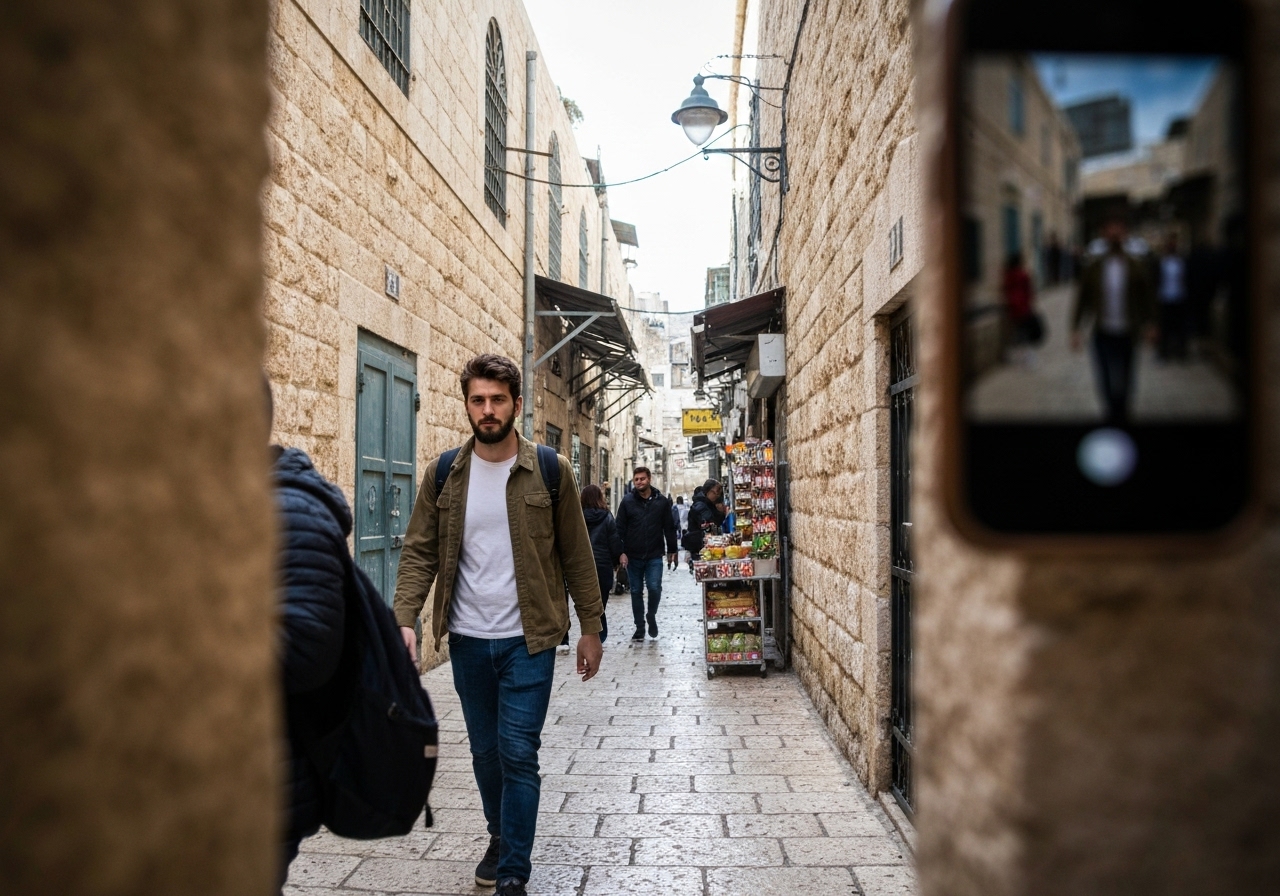 Natural travel moment in Jerusalem, Israel, taken with smartphone, imperfect framing