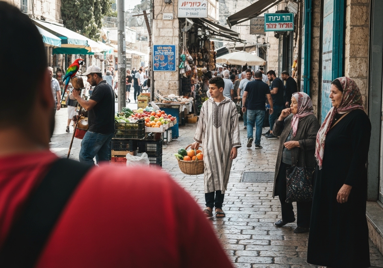 Spontaneous smartphone photo of daily life in Jerusalem, Israel, authentic and unposed