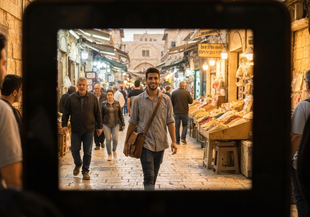 Natural travel moment in Jerusalem, Israel, taken with smartphone, imperfect framing