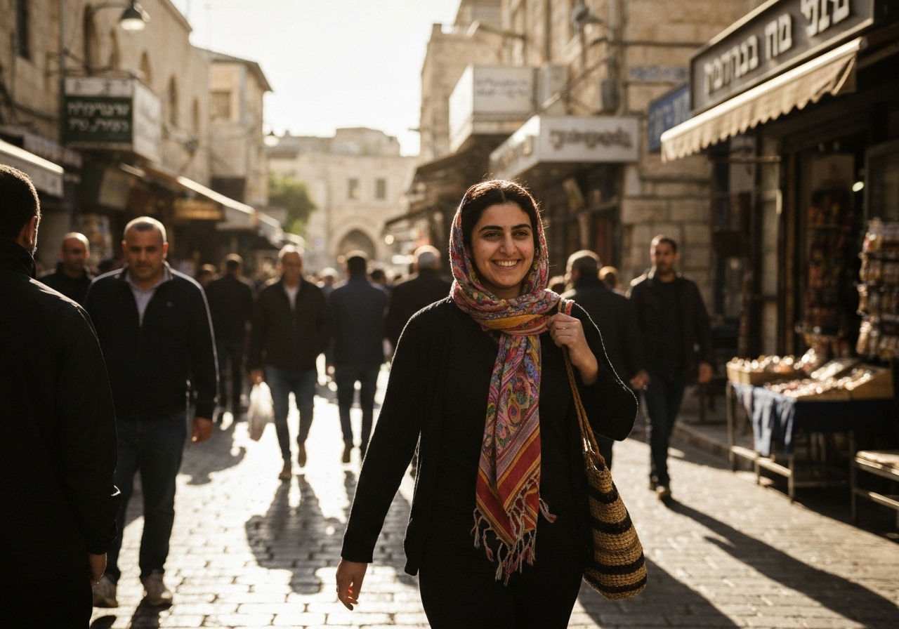 Casual street photography moment in Jerusalem, Israel, capturing genuine local atmosphere
